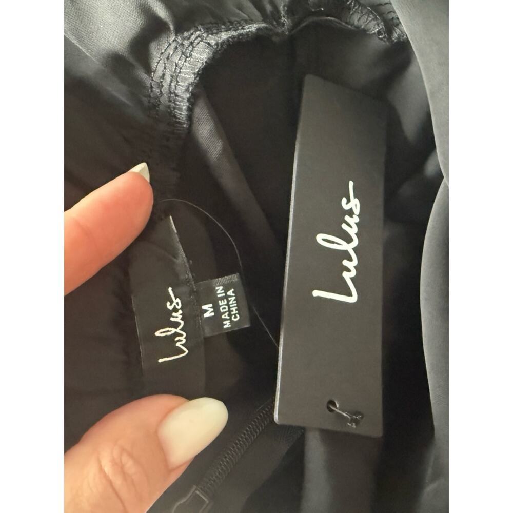 Lulu's Classic Elegance Black Satin Mock Neck Maxi Dress with Side Slits Size M - Picture 8 of 8